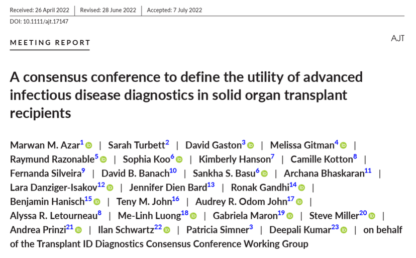 AST consensus guidance on metagenomic sequencing for solid organ transplant recipients with infection